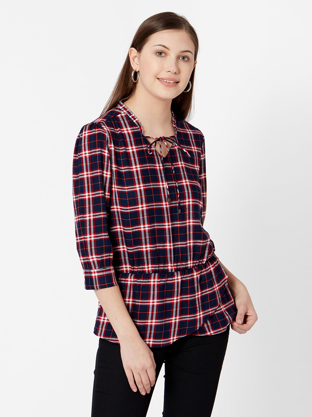 Women Navy-Red Slim Top