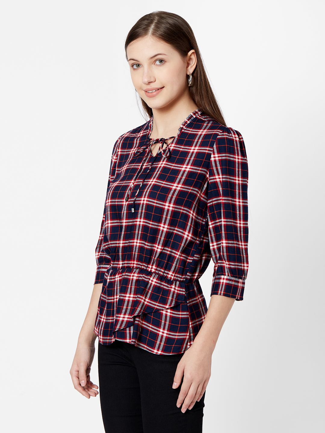 Women Navy-Red Slim Top