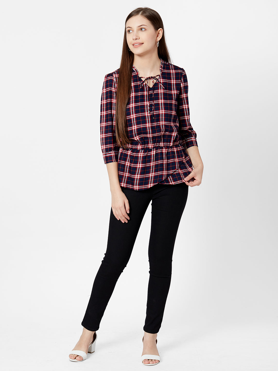 Women Navy-Red Slim Top
