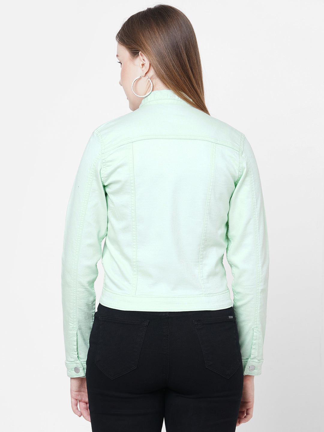 Women Mint Green Solid Crop Jacket