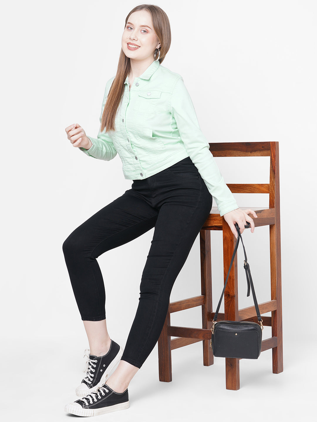 Women Mint Green Solid Crop Jacket