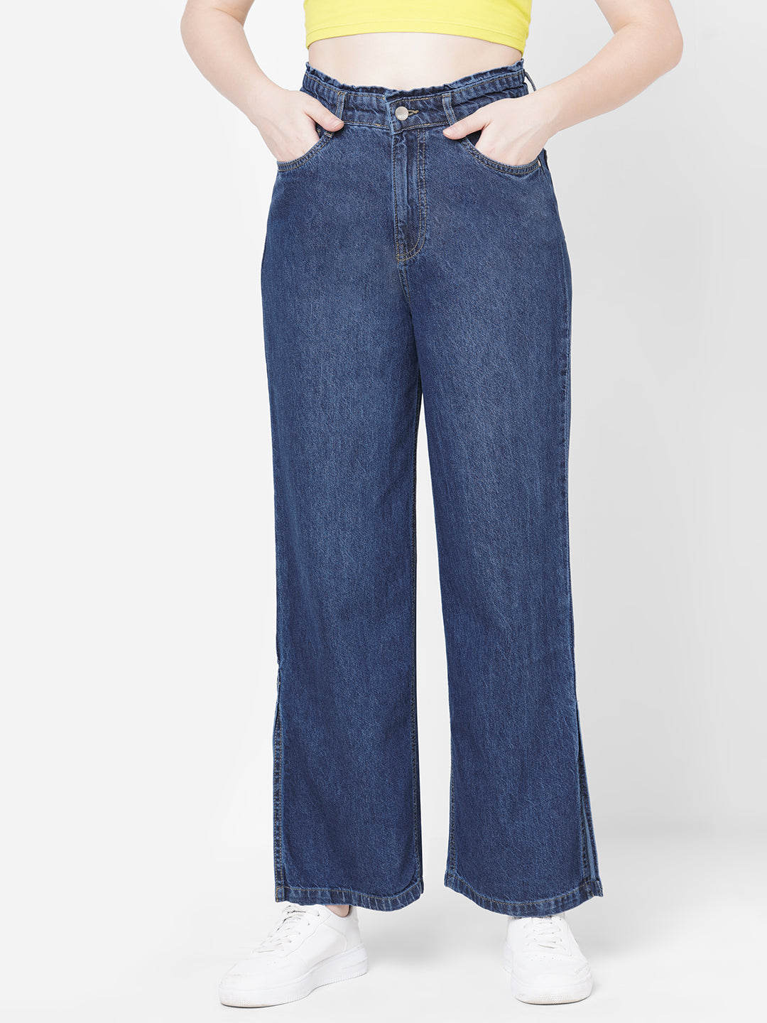 Women Blue High-Rise Wide Leg Jeans