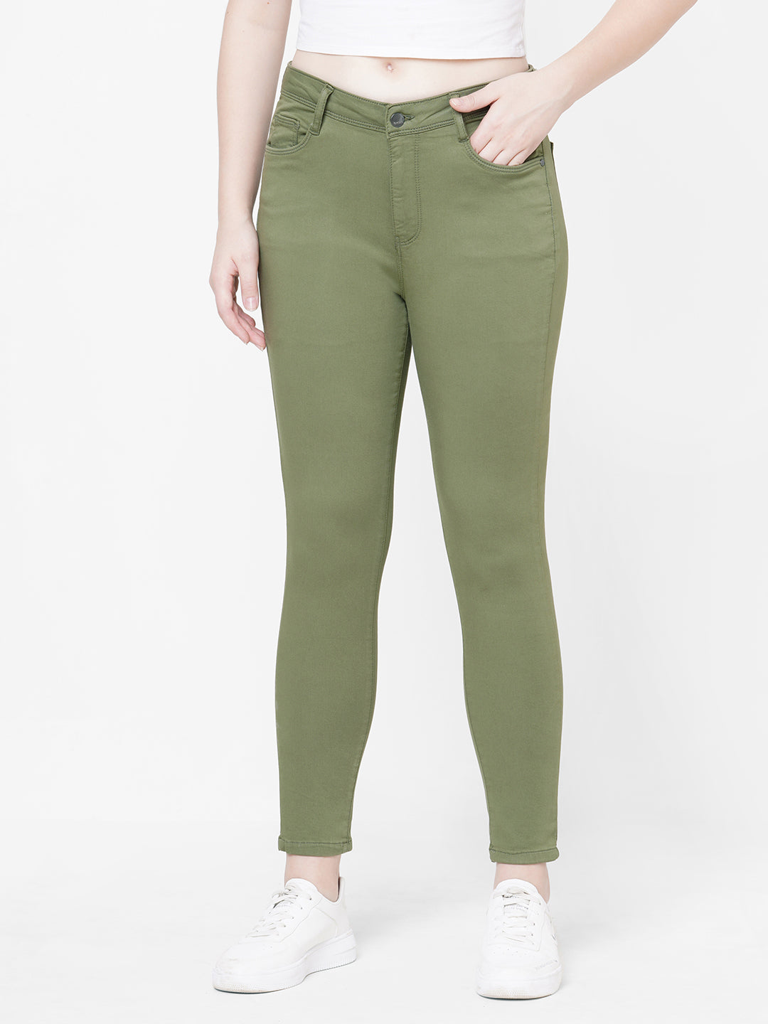 Women Olive High-Rise Skinny Jeans