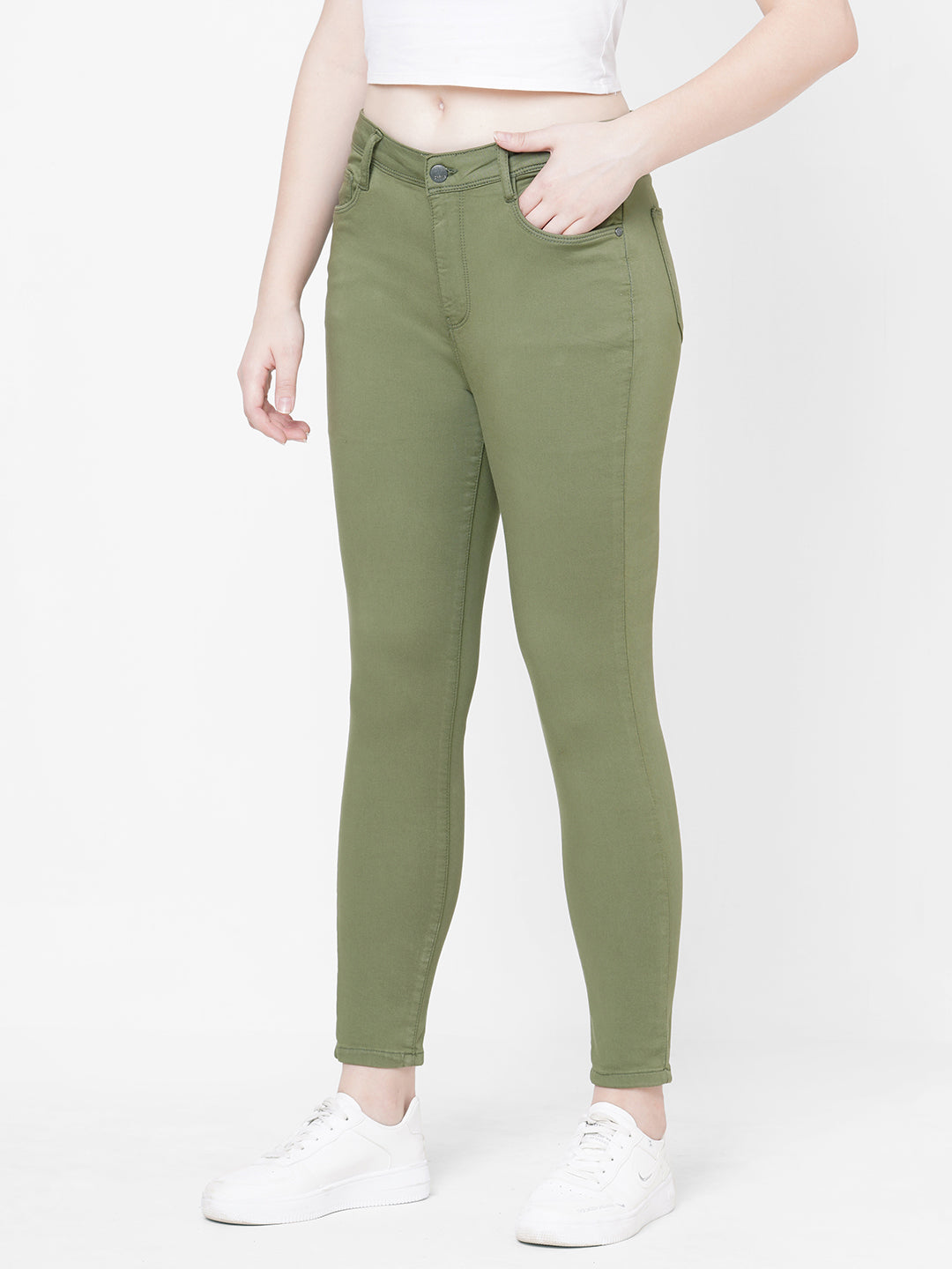 Women Olive High-Rise Skinny Jeans
