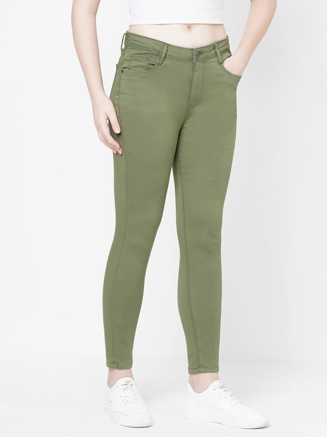 Women Olive High-Rise Skinny Jeans