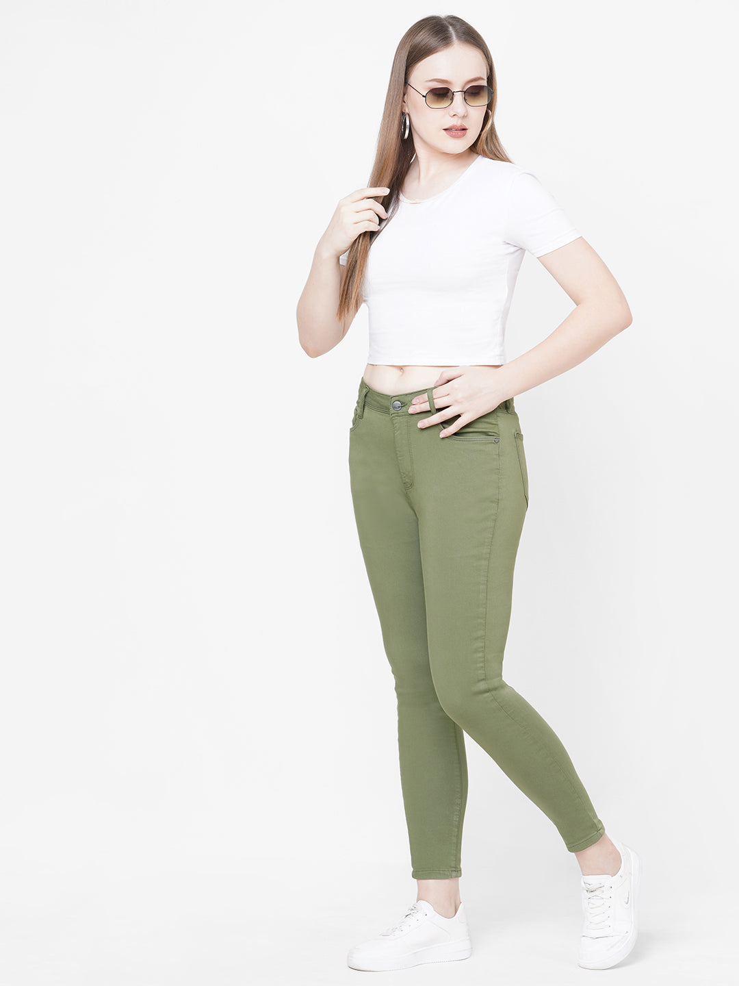 Women Olive High-Rise Skinny Jeans
