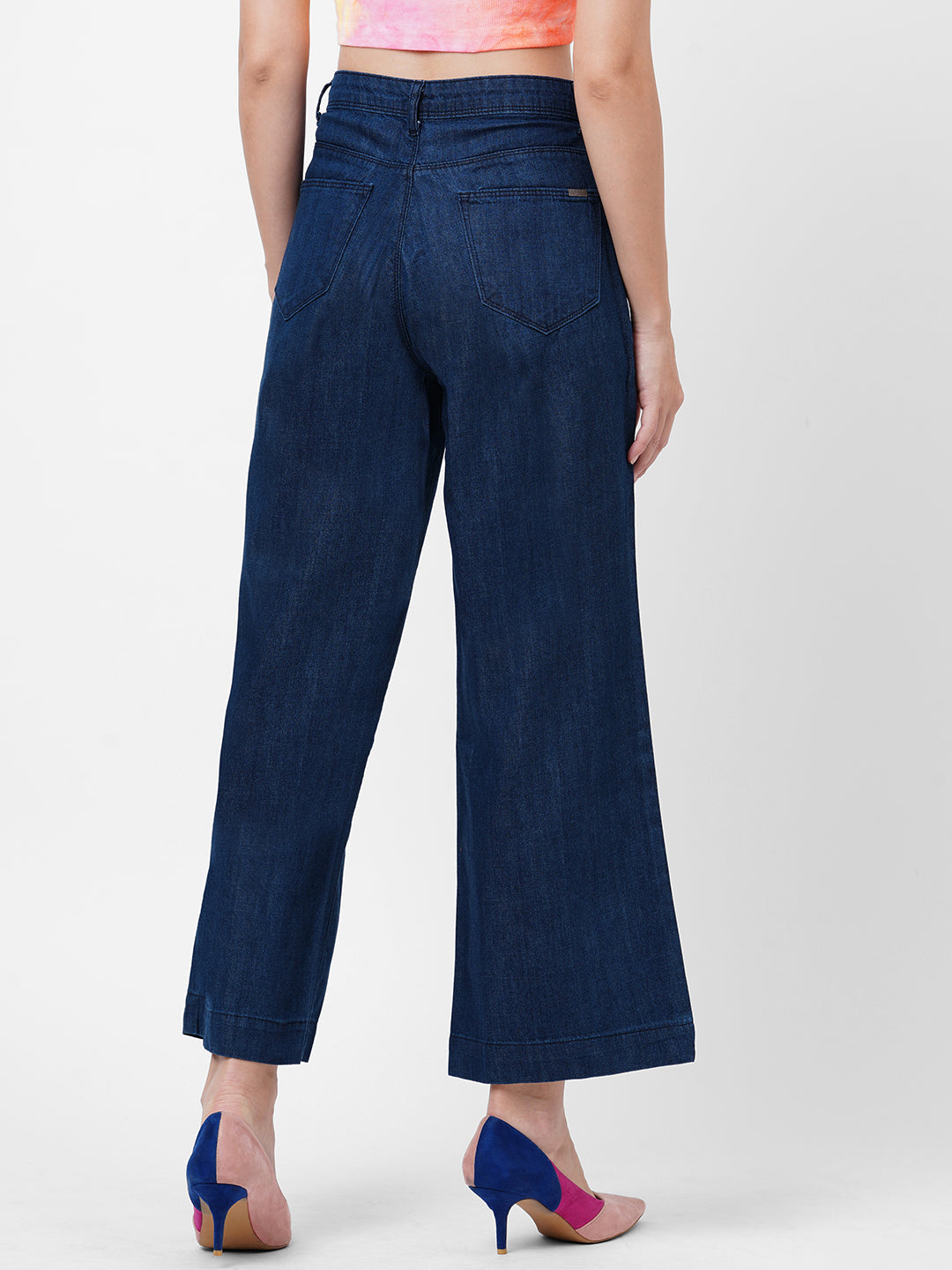 Women Blue High-Rise Wide Leg Jeans