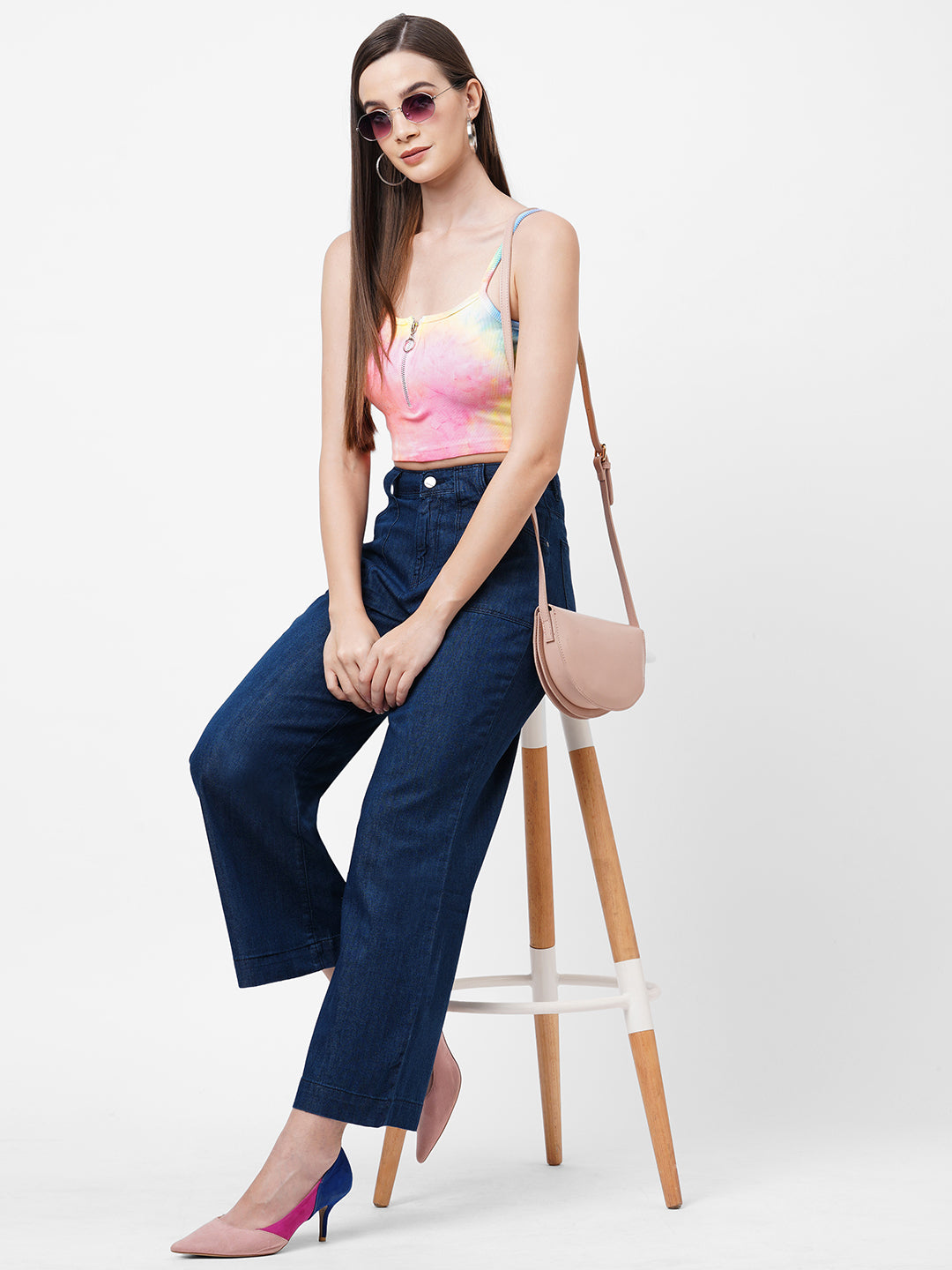 Women Blue High-Rise Wide Leg Jeans