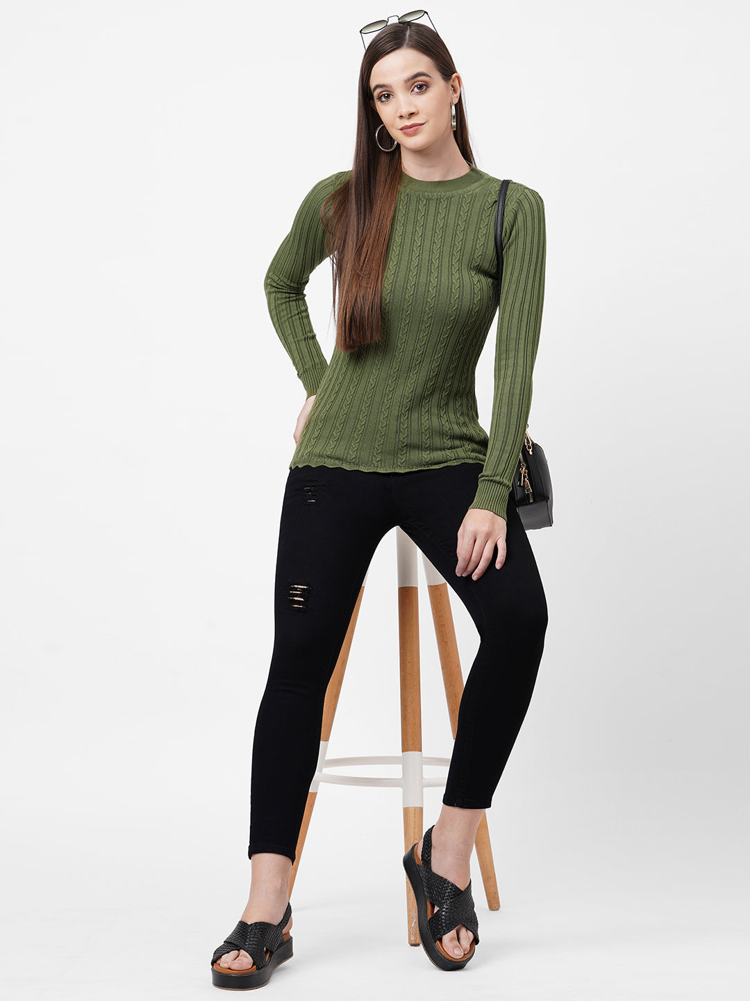 Women Olive Solid Sweater