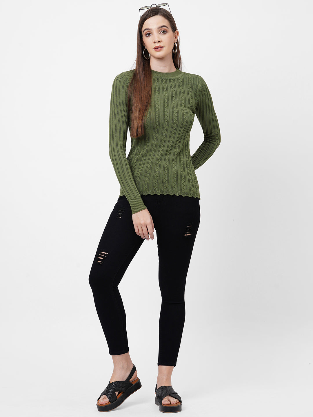 Women Olive Solid Sweater