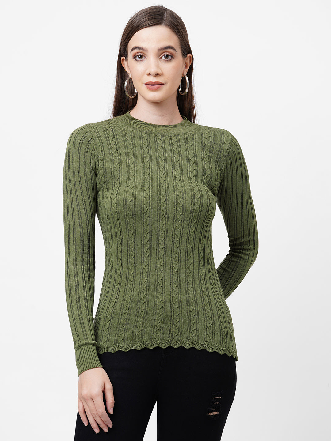 Women Olive Solid Sweater