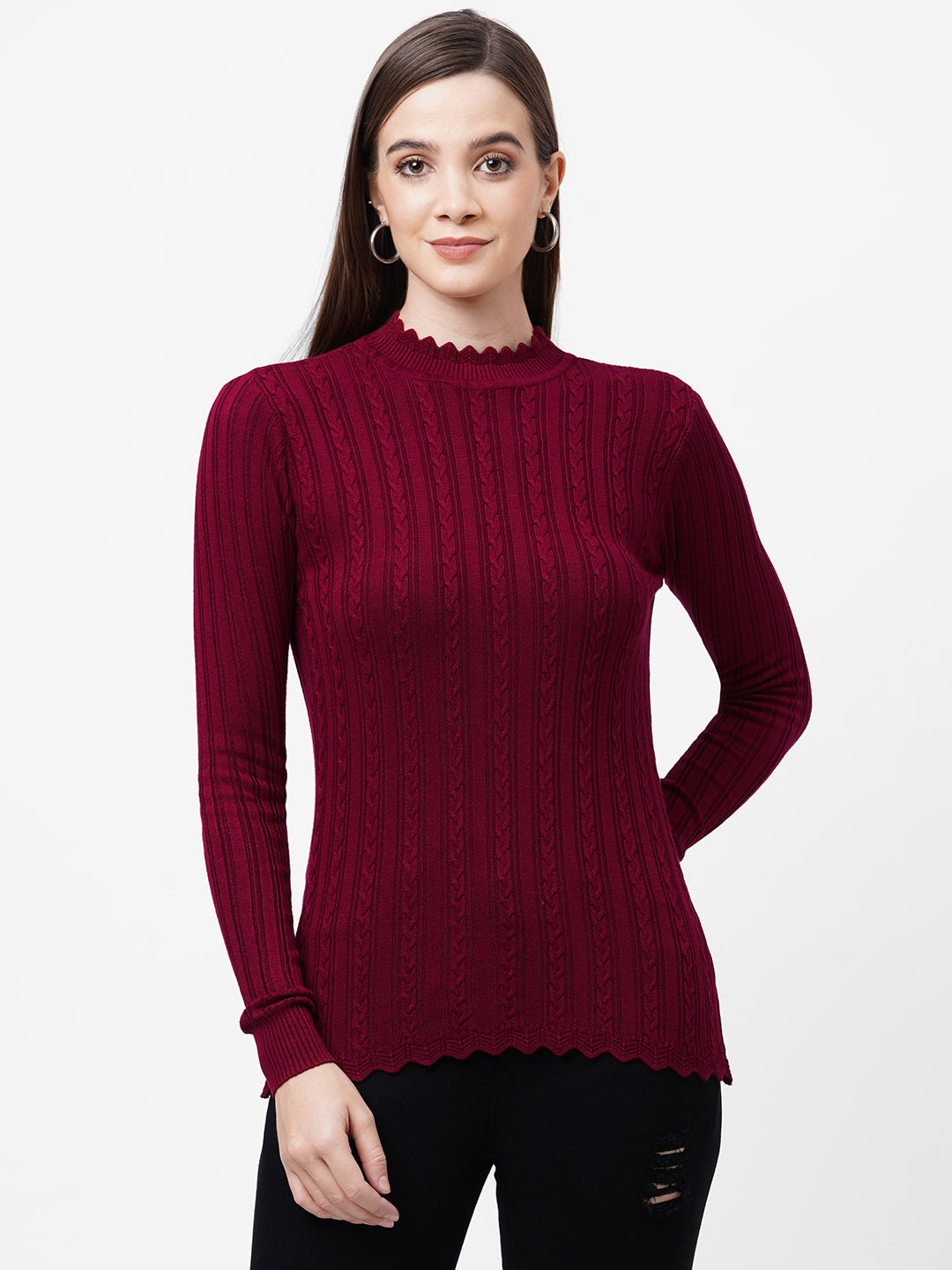 Women Maroon Winter Sweater