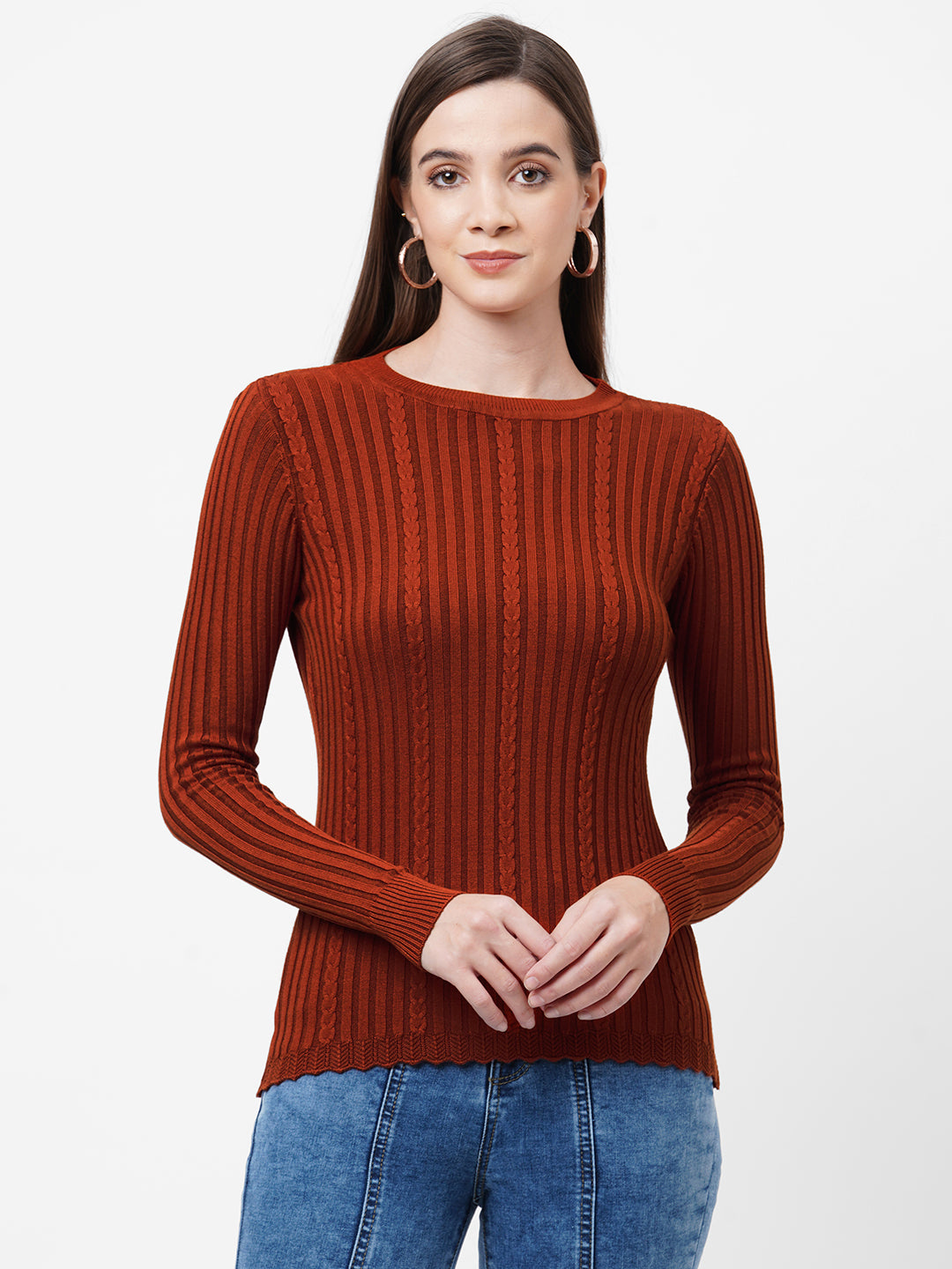 Women Rust Slim Sweater