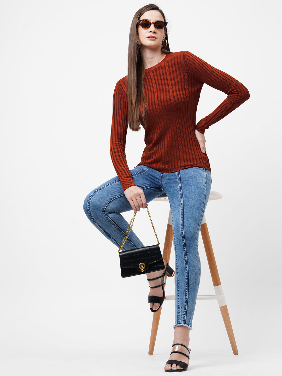 Women Rust Slim Sweater