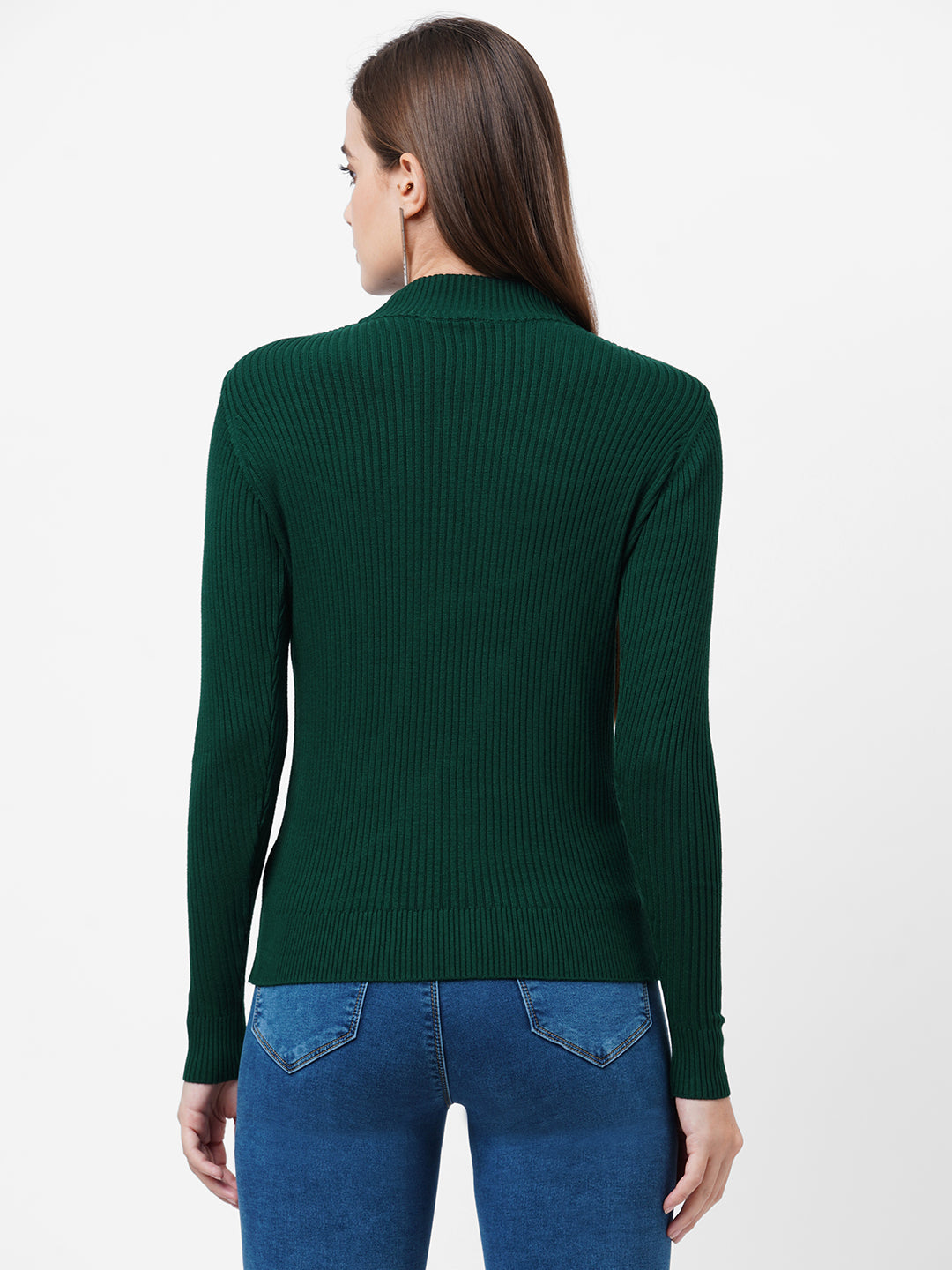 Women Emerald Green Slim Sweater