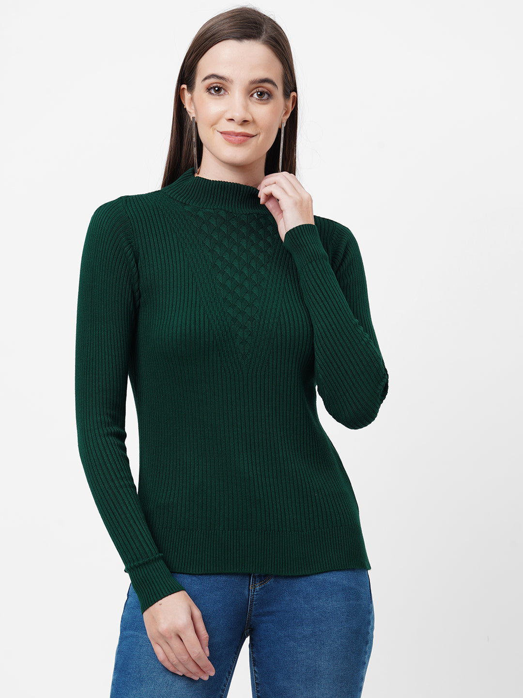 Women Emerald Green Slim Sweater