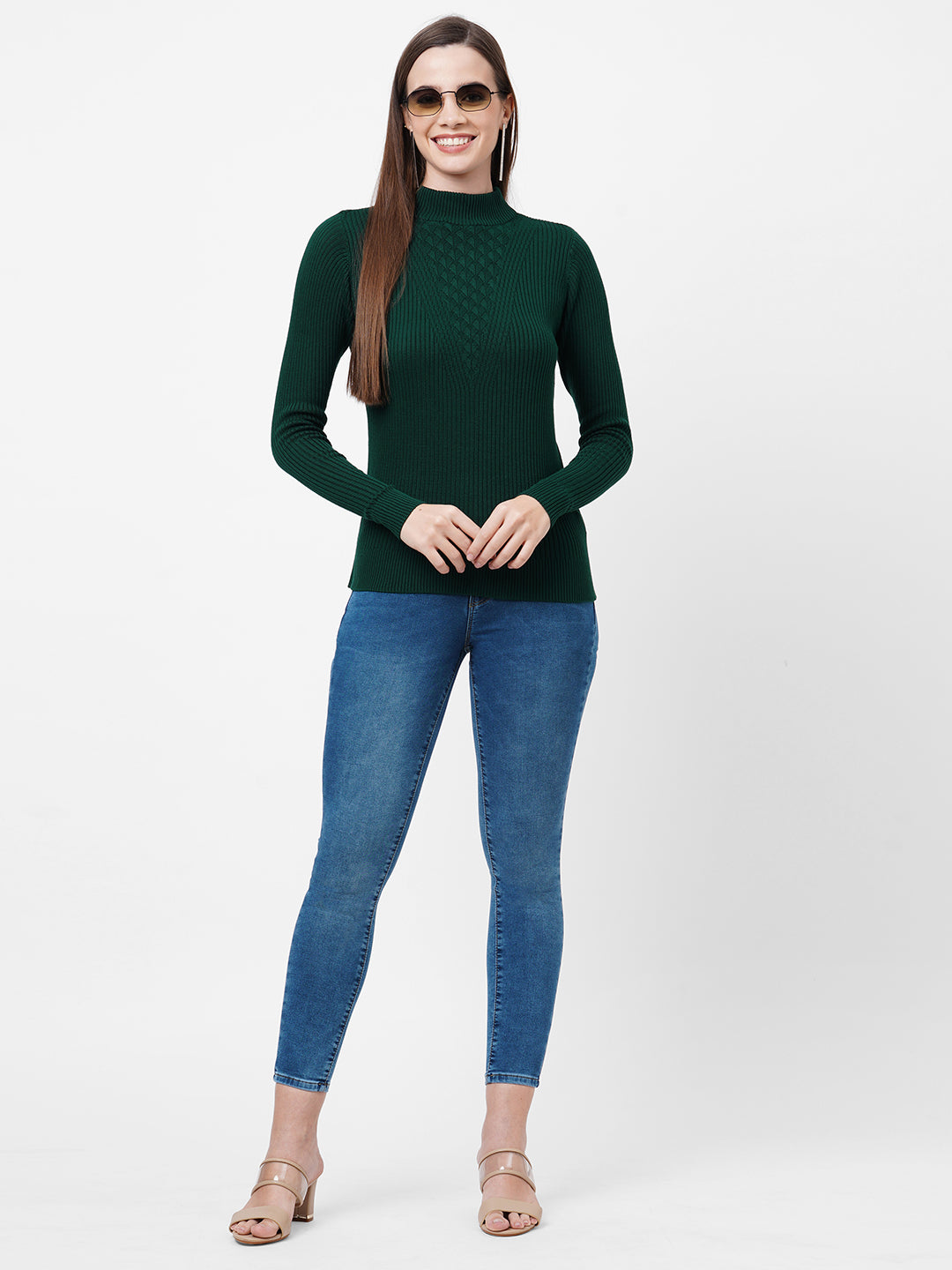 Women Emerald Green Slim Sweater