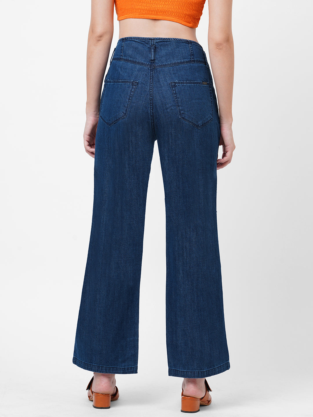 Women Blue High-Rise Wide Leg Jeans