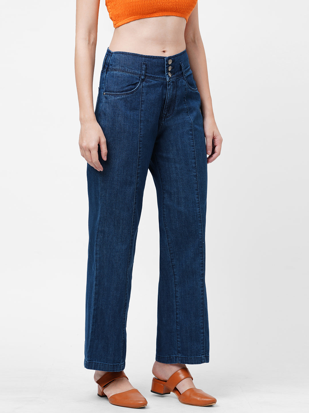 Women Blue High-Rise Wide Leg Jeans