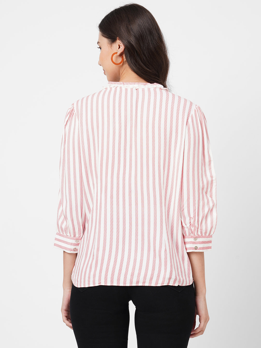 Women Peach/White Stiped Top