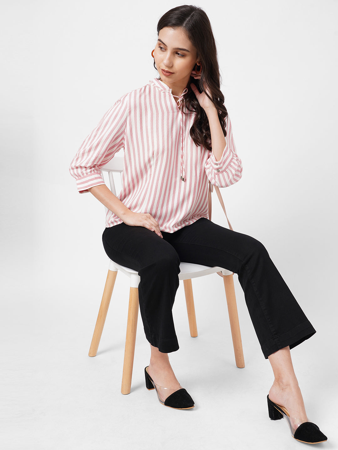 Women Peach/White Stiped Top