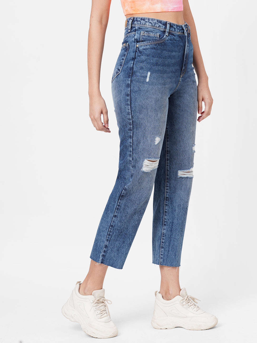 Women Blue High-Rise Mom Fit Jeans