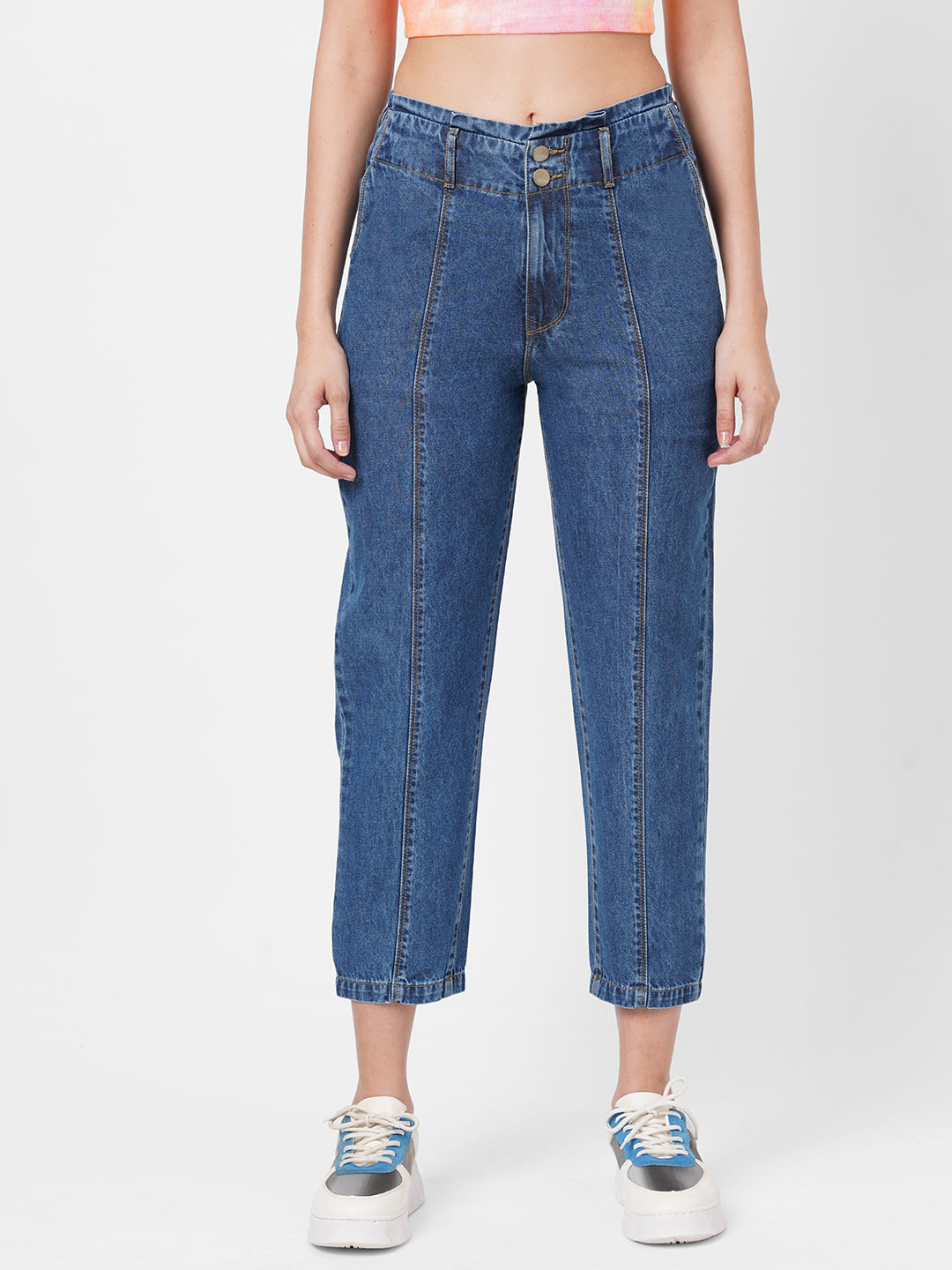Women Blue High-Rise Baggy Jeans