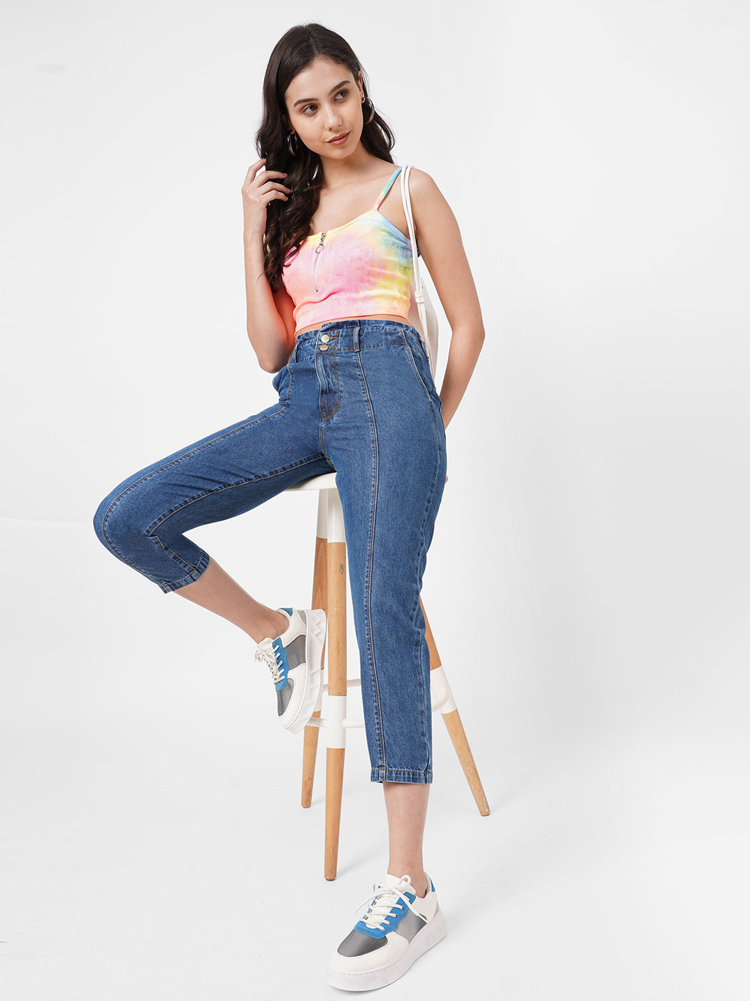 Women Blue High-Rise Baggy Jeans