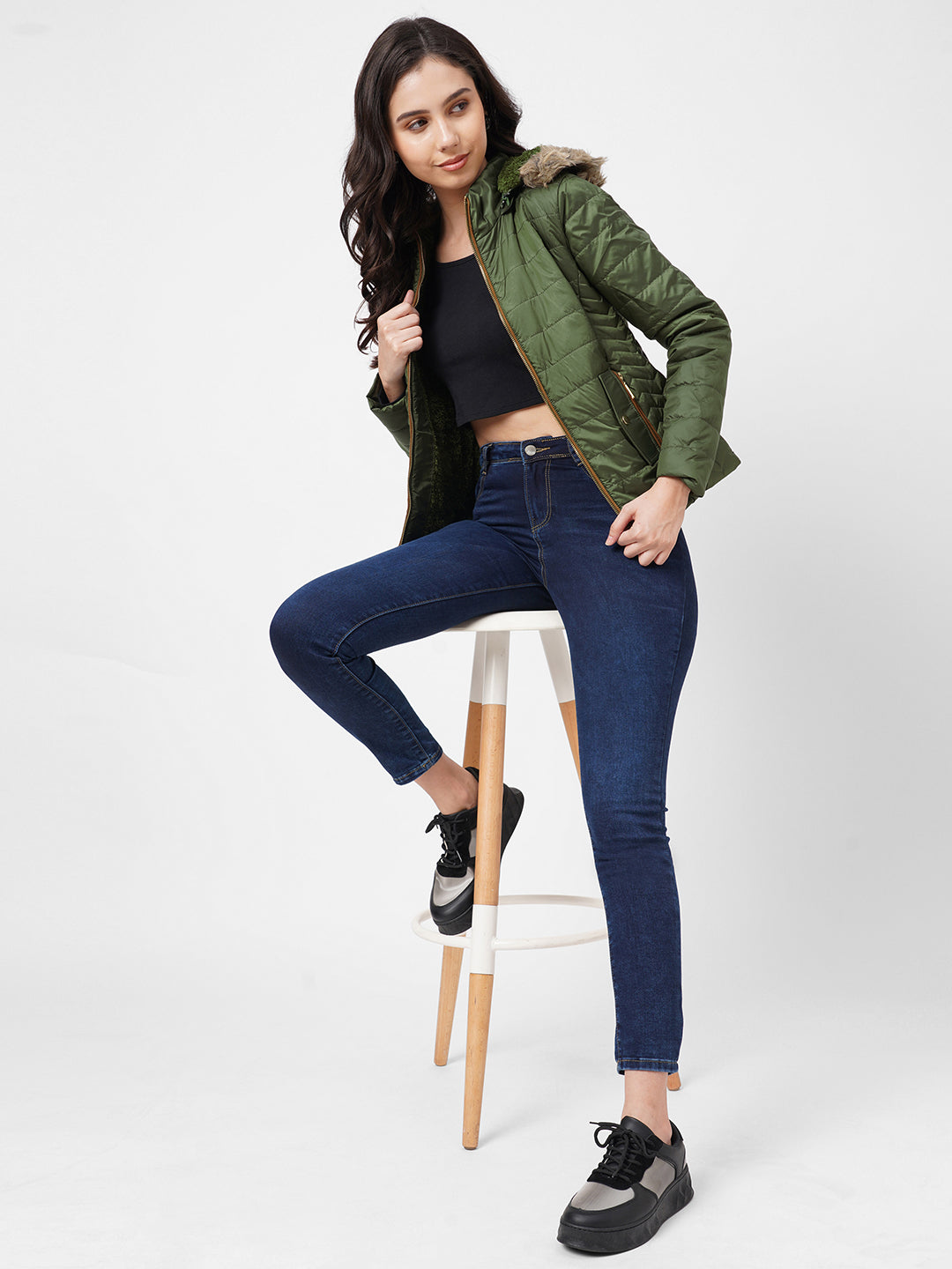 Women Olive Padded Jacket