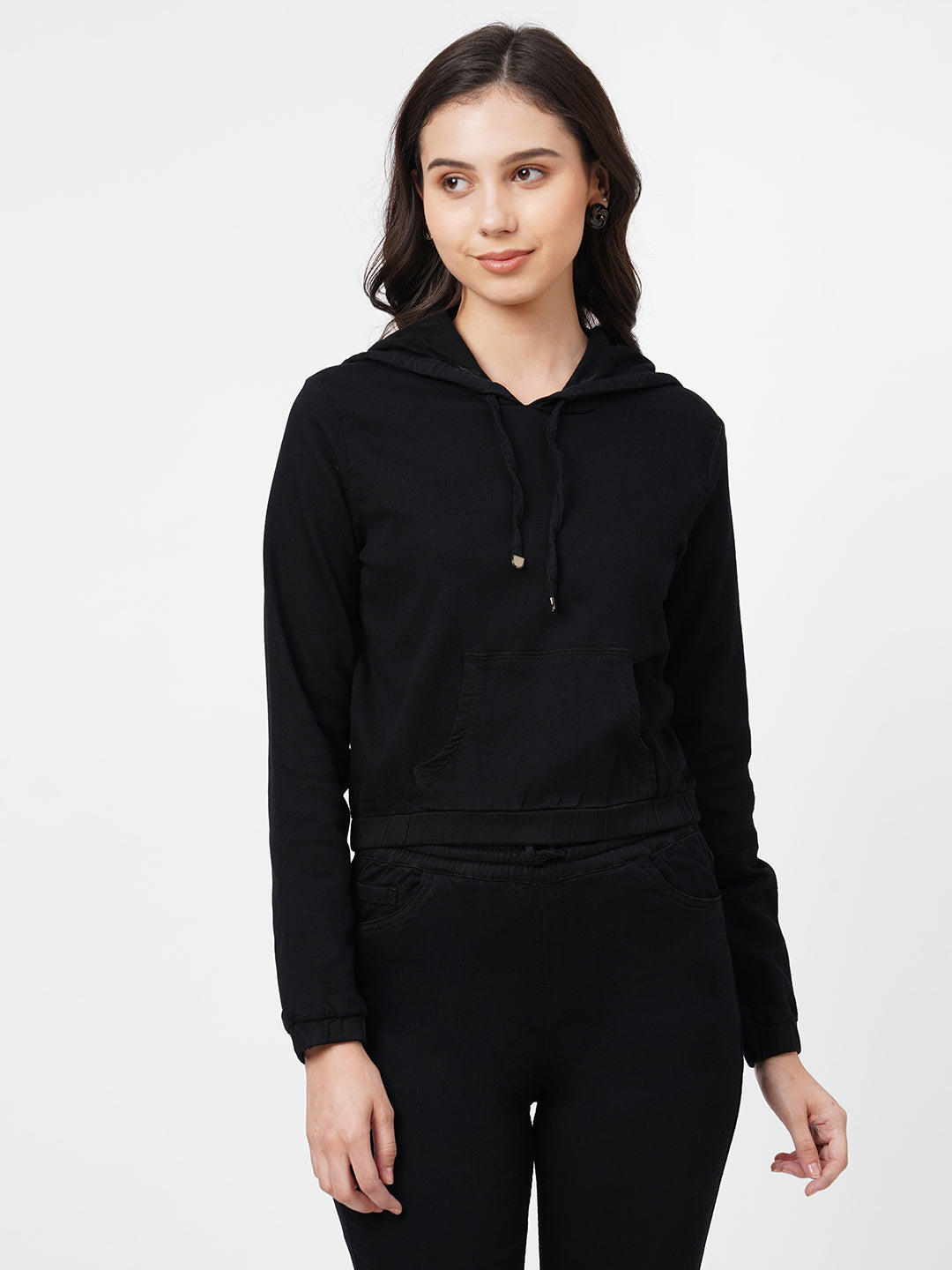 Women Black Solid Sweatshirt