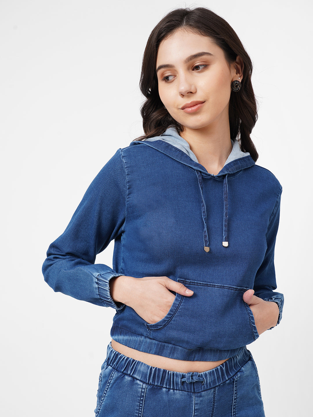 Women Blue Solid Sweatshirt