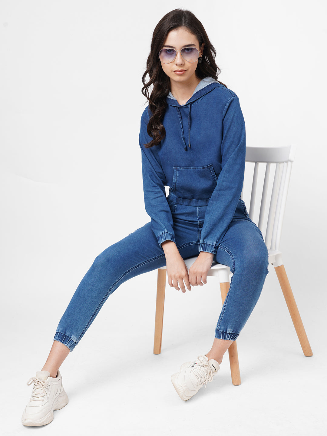 Women Blue Solid Sweatshirt