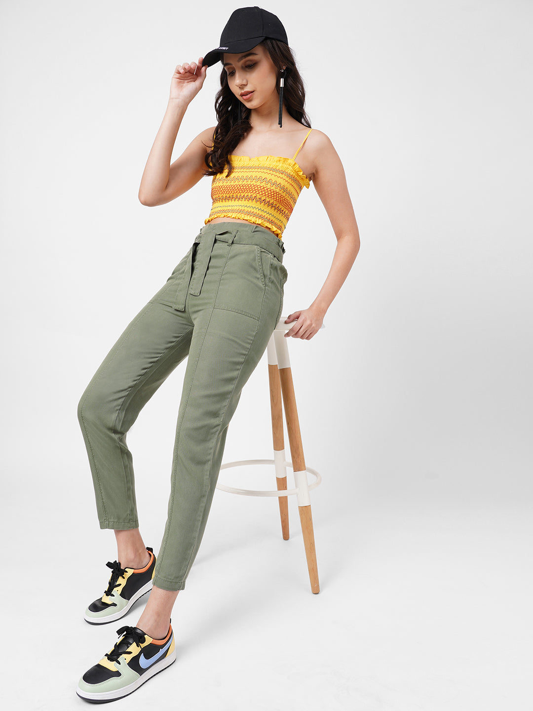 Women High-Rise Paper Bag Pants