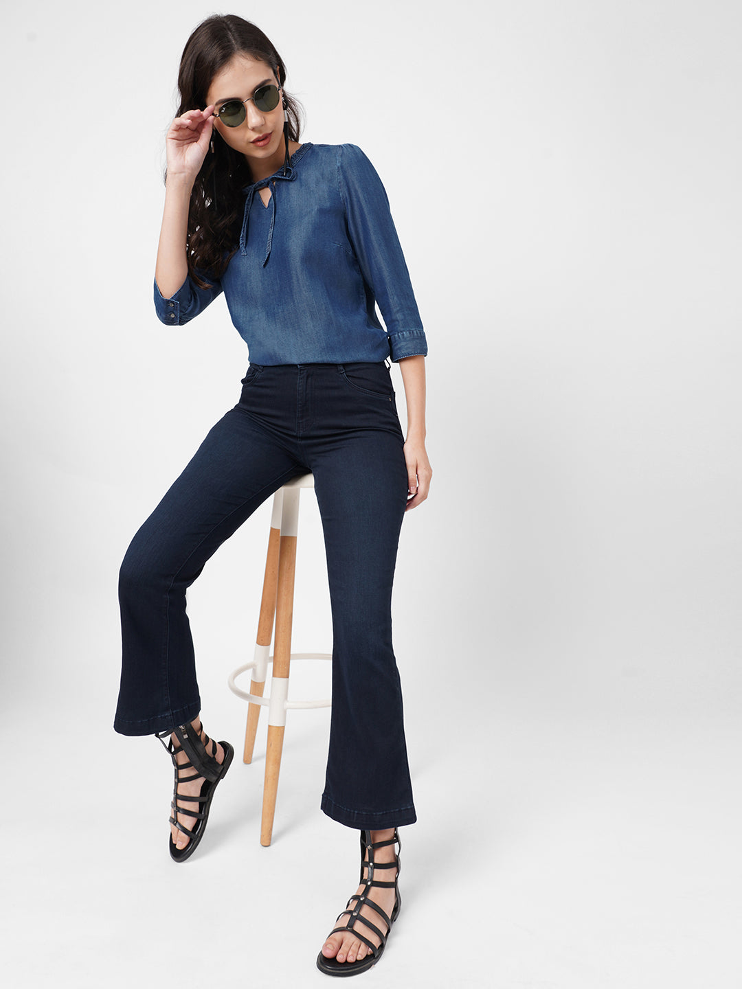 Women Dark Blue Denim Top