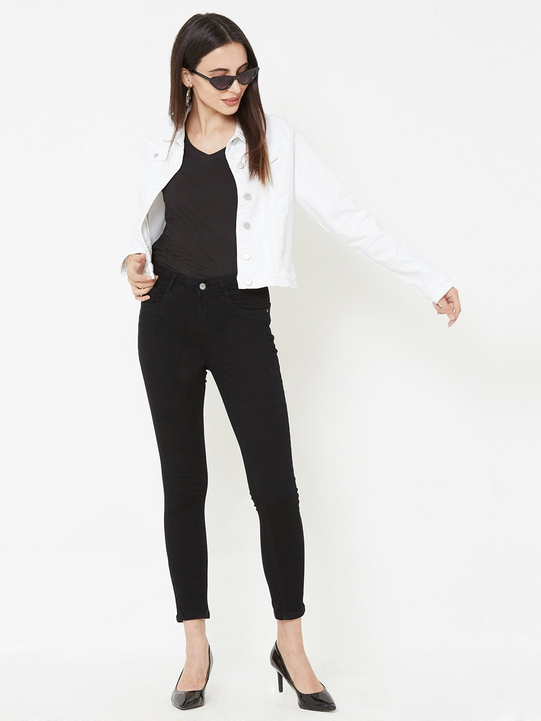 Women White Wovens Denim Jacket