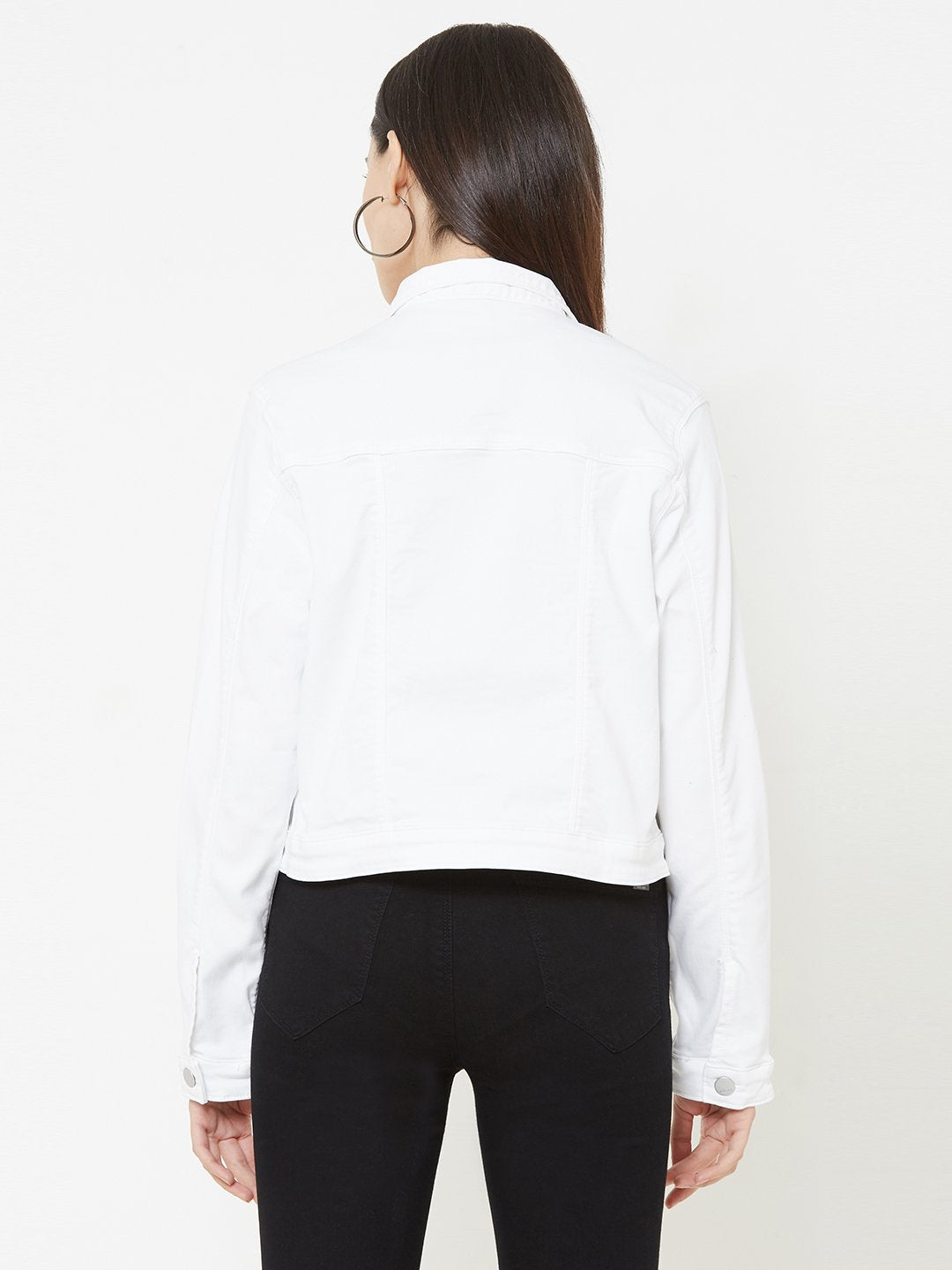 Women White Wovens Denim Jacket