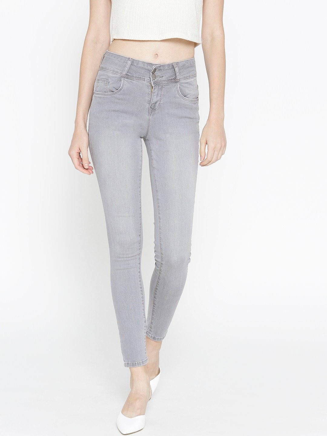 Women Grey High-Rise Skinny Capri