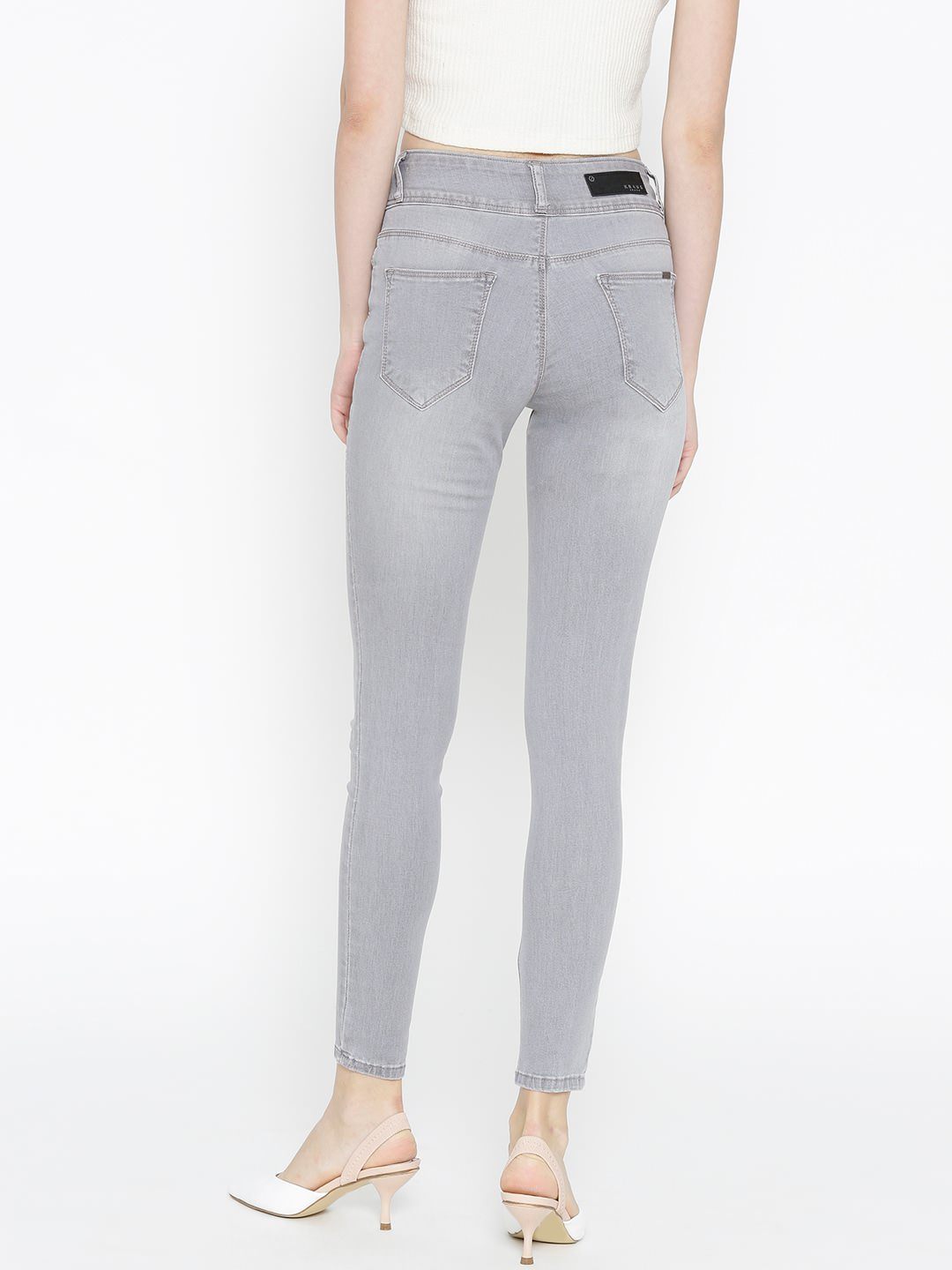 Women Grey High-Rise Skinny Capri