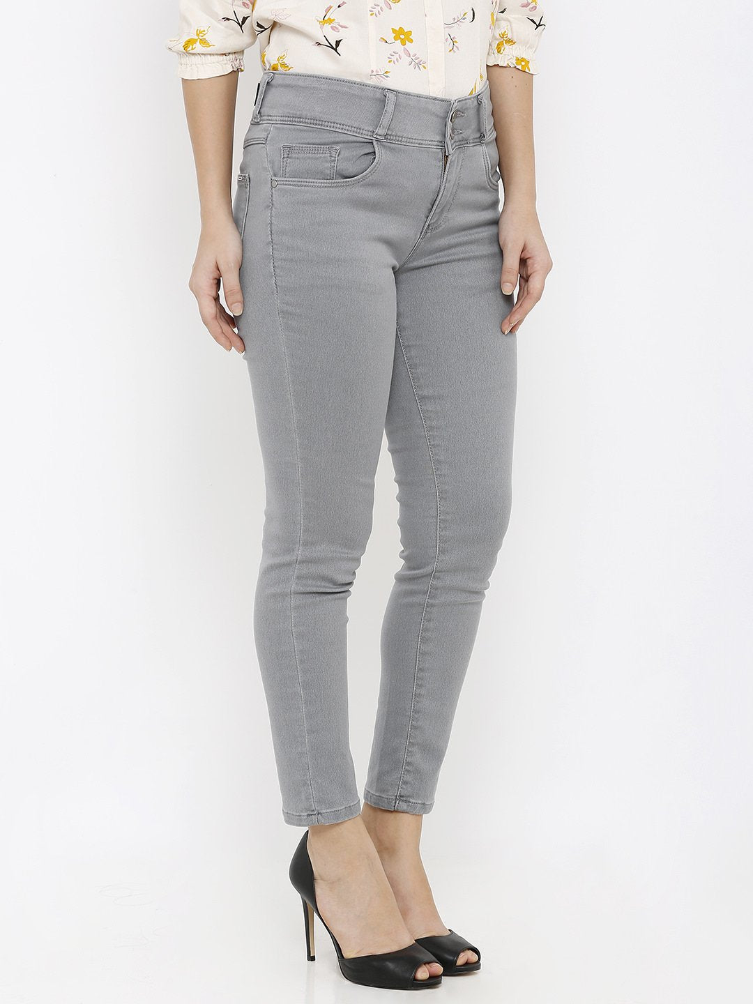Women Grey High-Rise Skinny Crop Length Jeans
