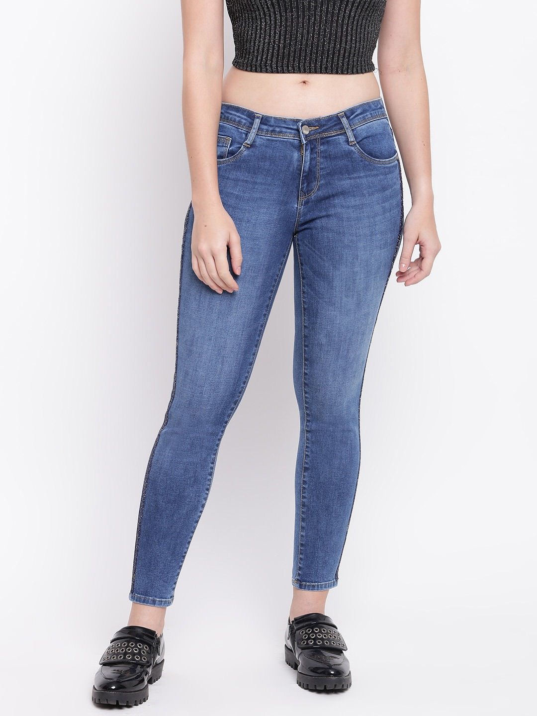 Women Blue Mid-Rise Skinny Crop Jeans