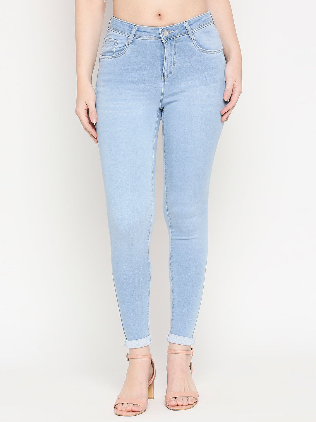 Women Light Blue Mid-Rise Skinny Jeans