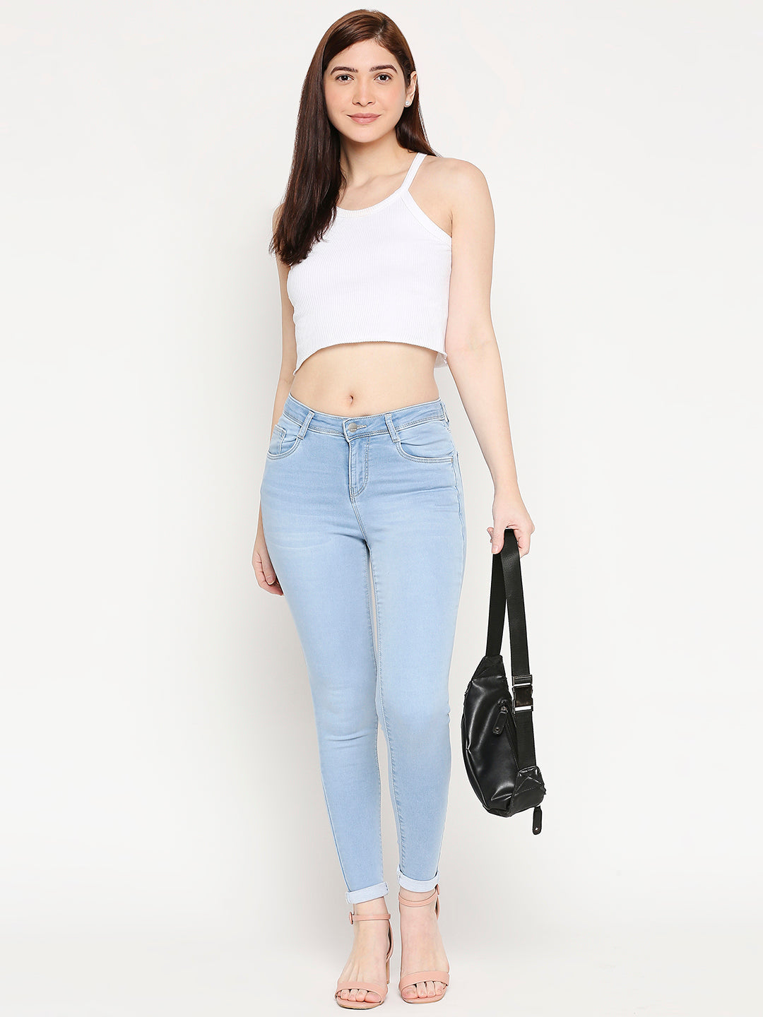 Women Light Blue Mid-Rise Skinny Jeans