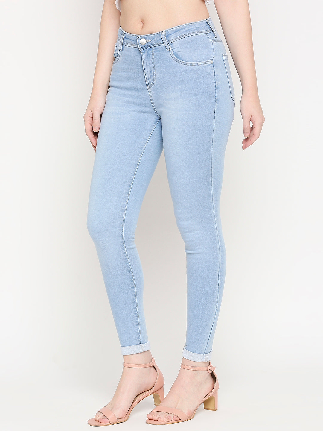Women Light Blue Mid-Rise Skinny Jeans