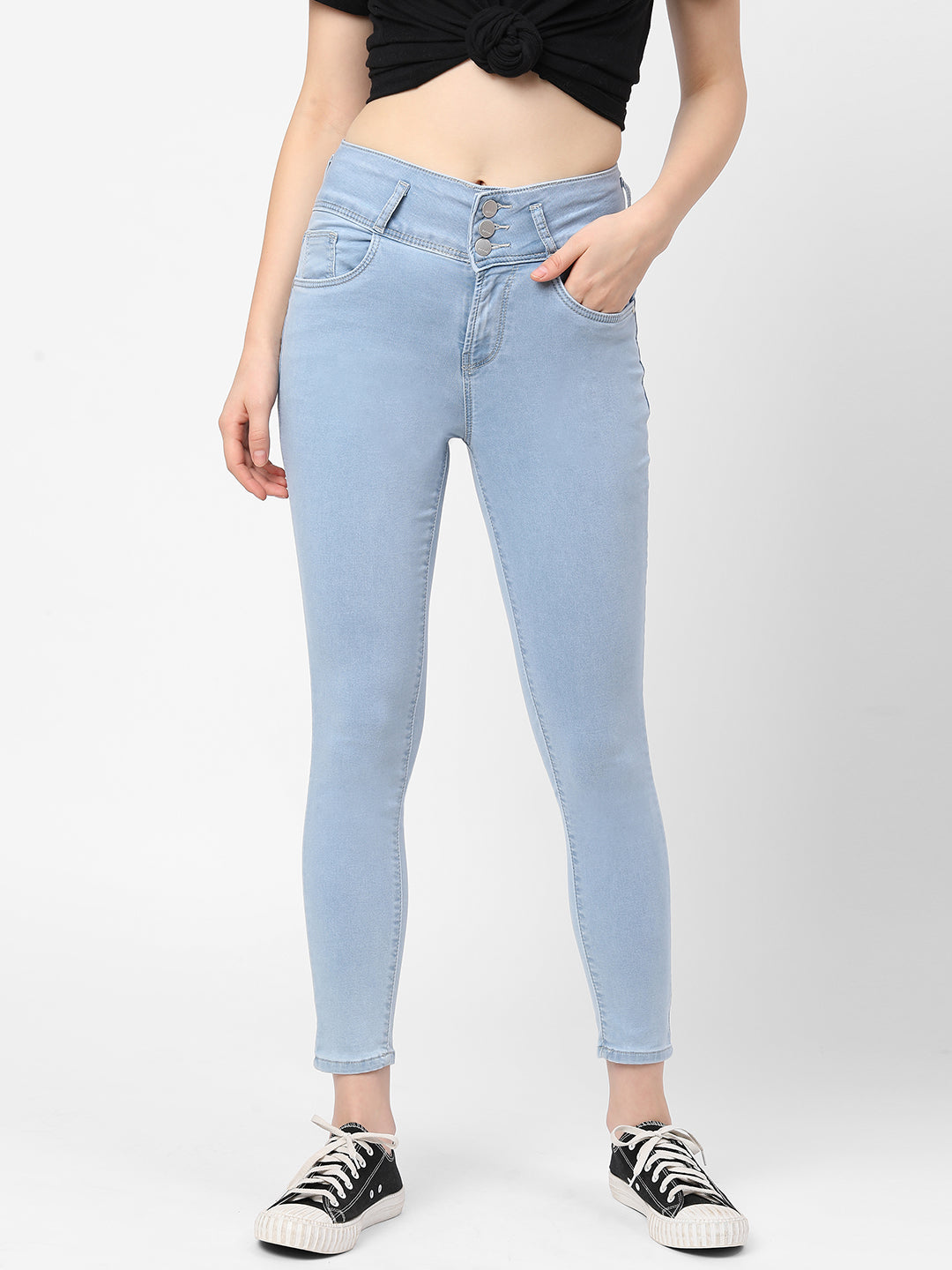 Women Light Blue High-Rise Skinny Jeans