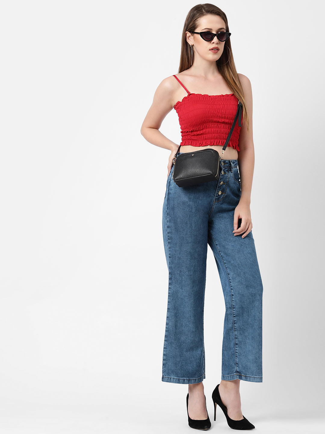Women Blue High-Rise Wide Leg Jeans