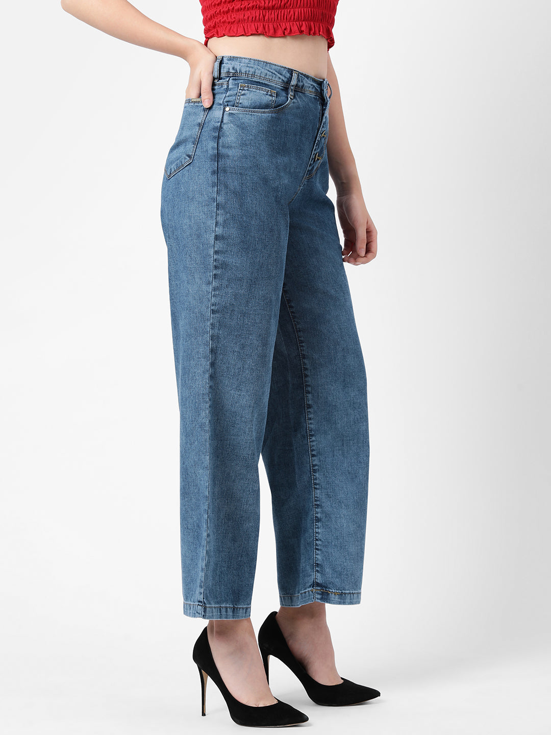 Women Blue High-Rise Wide Leg Jeans