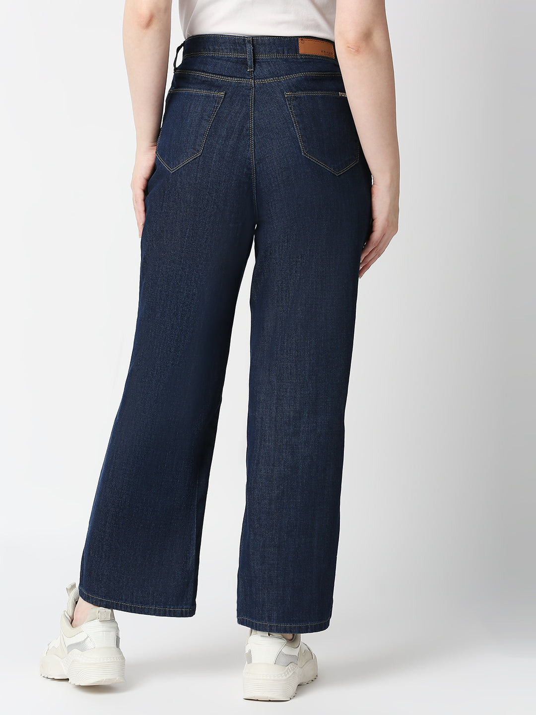 Women Dark Blue High-Rise Wide Leg Jeans