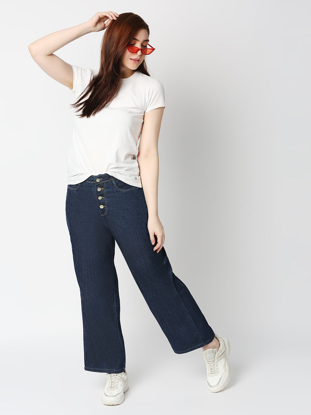 Women Dark Blue High-Rise Wide Leg Jeans