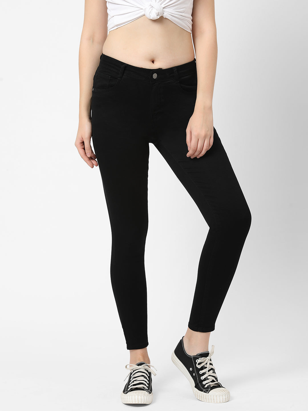 Women Black Mid-Rise Push Up Super Skinny Jeans