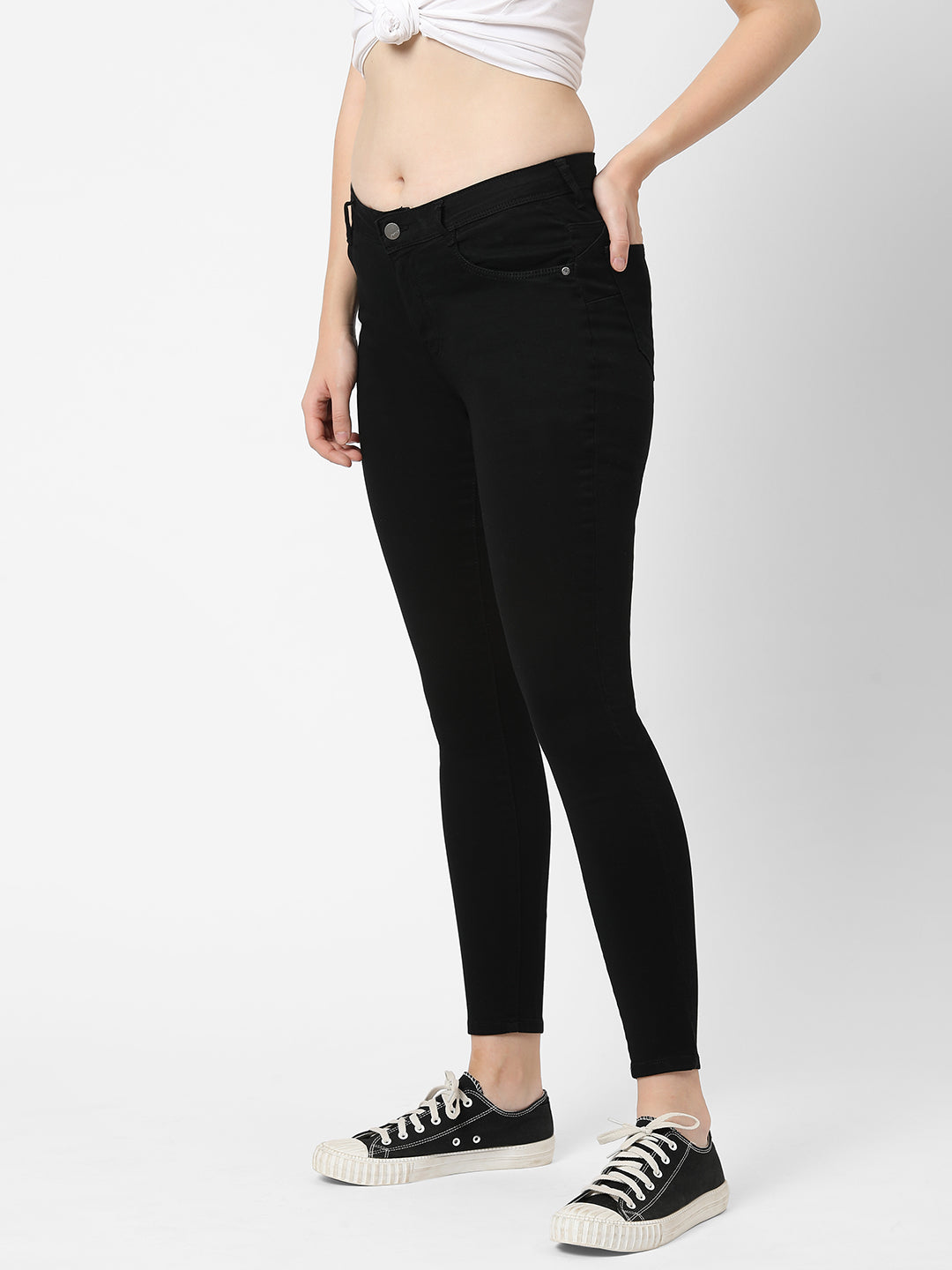 Women Black Mid-Rise Push Up Super Skinny Jeans